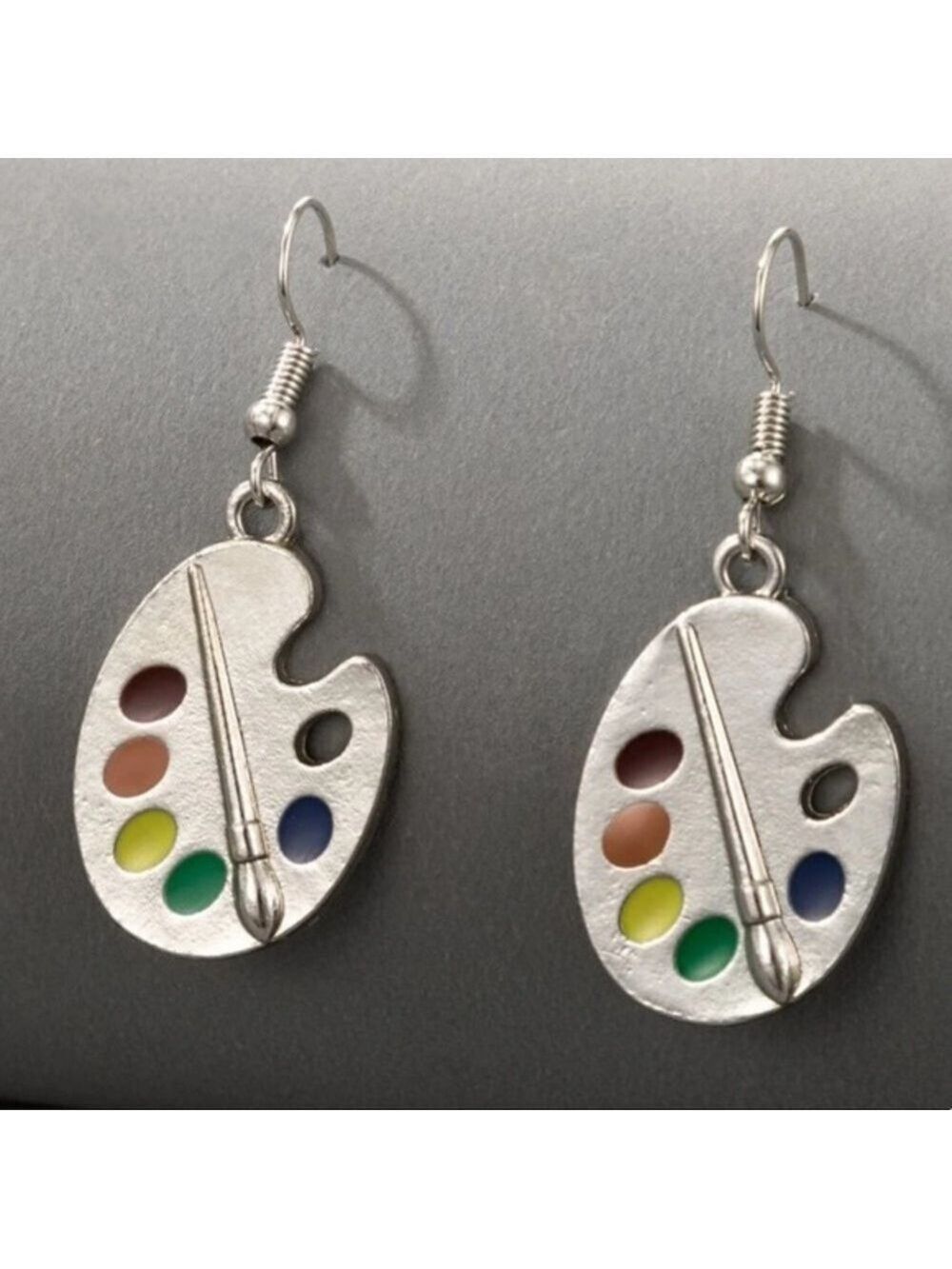 Artist paint palette brush drop colorful earrings